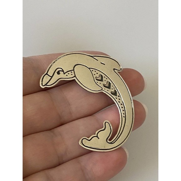 EFS Dolphin Jumping with Hearts Mexico Sterling Silver 925 Pin BROOCH - Picture 2 of 7